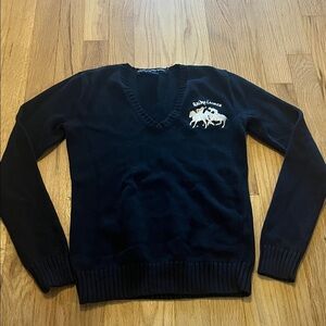 Vintage Ralph Lauren Sport Knit Black Logo Embroidered V-Neck Sweater Sz XS